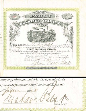 Gustave Pabst - Pabst Brewing Co - Stock Certificate